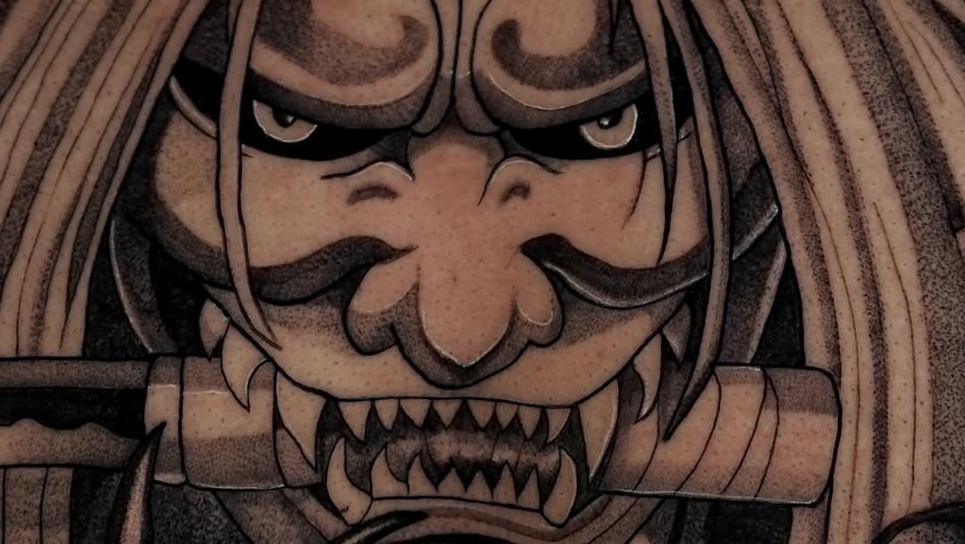 Oni mask Japanese tattoo by Sara