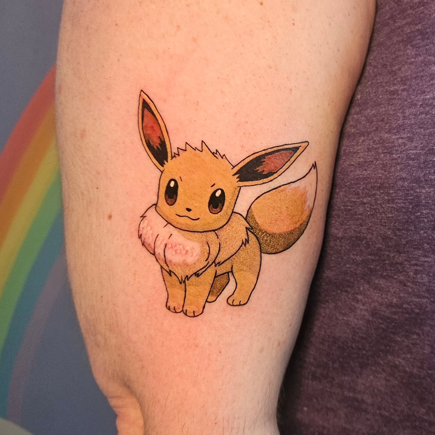 Eevee dotwork tattoo on the forearm by Gray