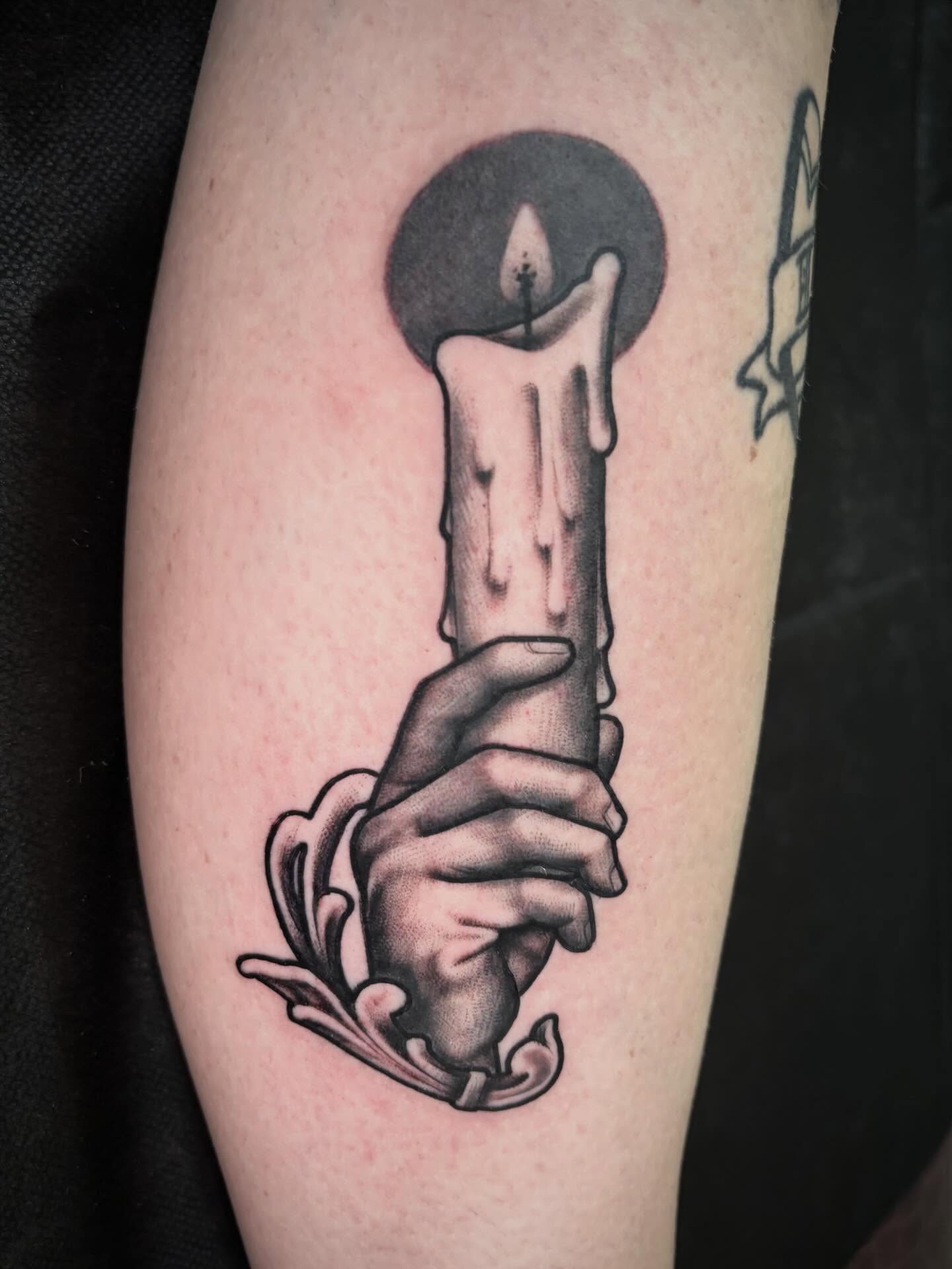 Candle black and grey tattoo on the forearm by ๐ป๐๐๐ ๐ณ๐๐๐๐๐๐ ๐๐๐