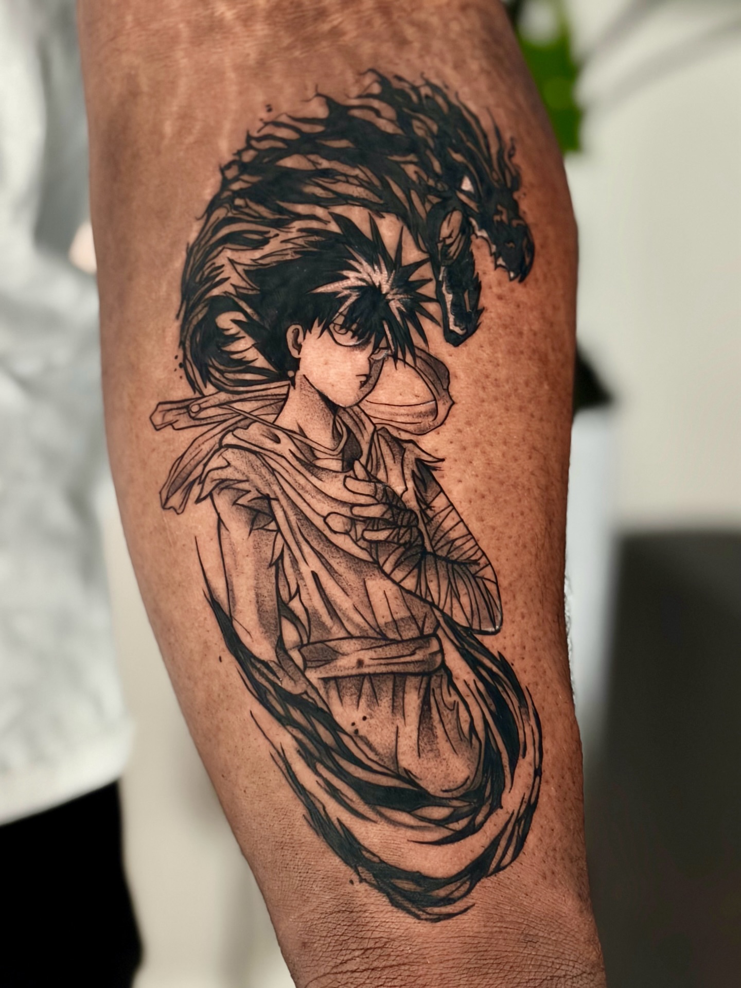 Anime character anime tattoo on the forearm by Quinn ᶻ 𝗓 𐰁 .ᐟ, Charlotte, North Carolina