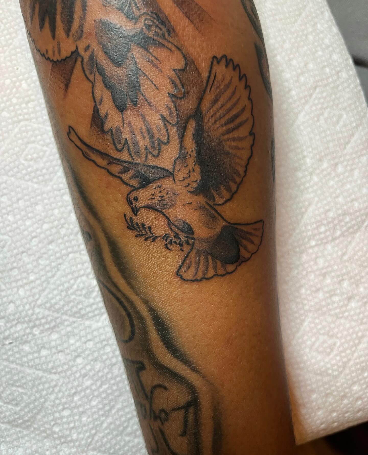Bird American traditional tattoo on the forearm by ᴴᴬᴺᴺᴬᴴ ᴿᵁᴰᴰᴱᴸᴸ