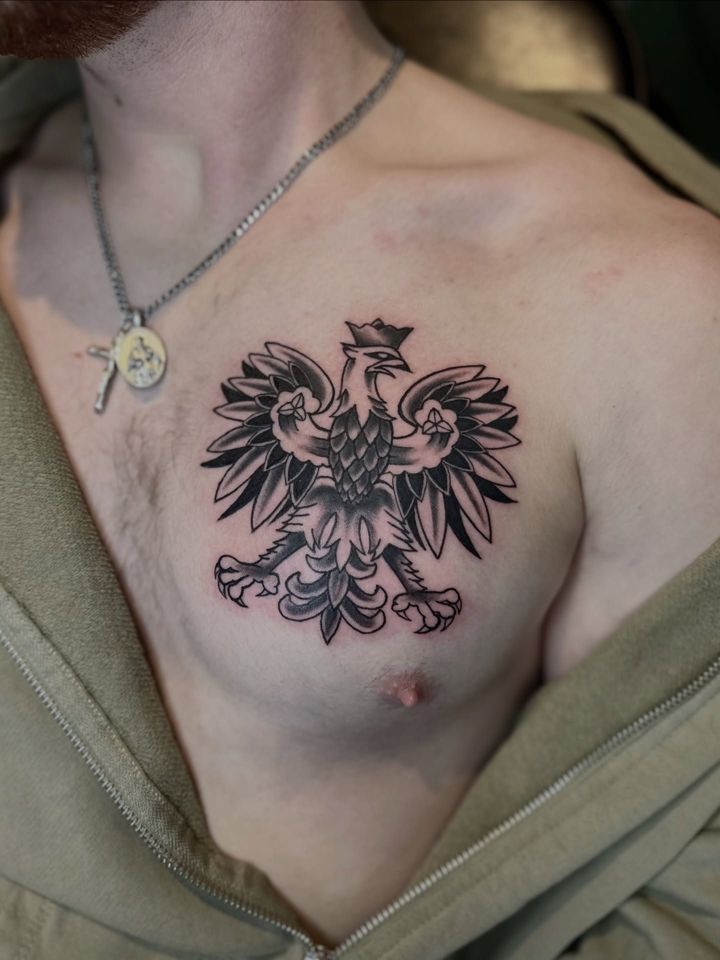 Eagle black and grey tattoo on the chest by Nick Weaver aka gibby sometimes gilbert