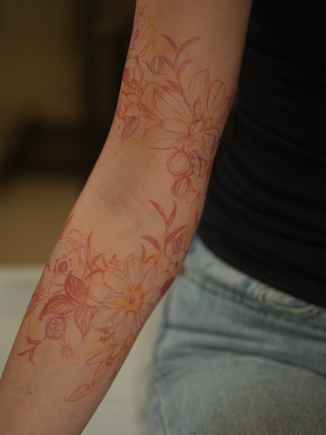 Floral arrangement dotwork tattoo on the forearm by Mary Shekh