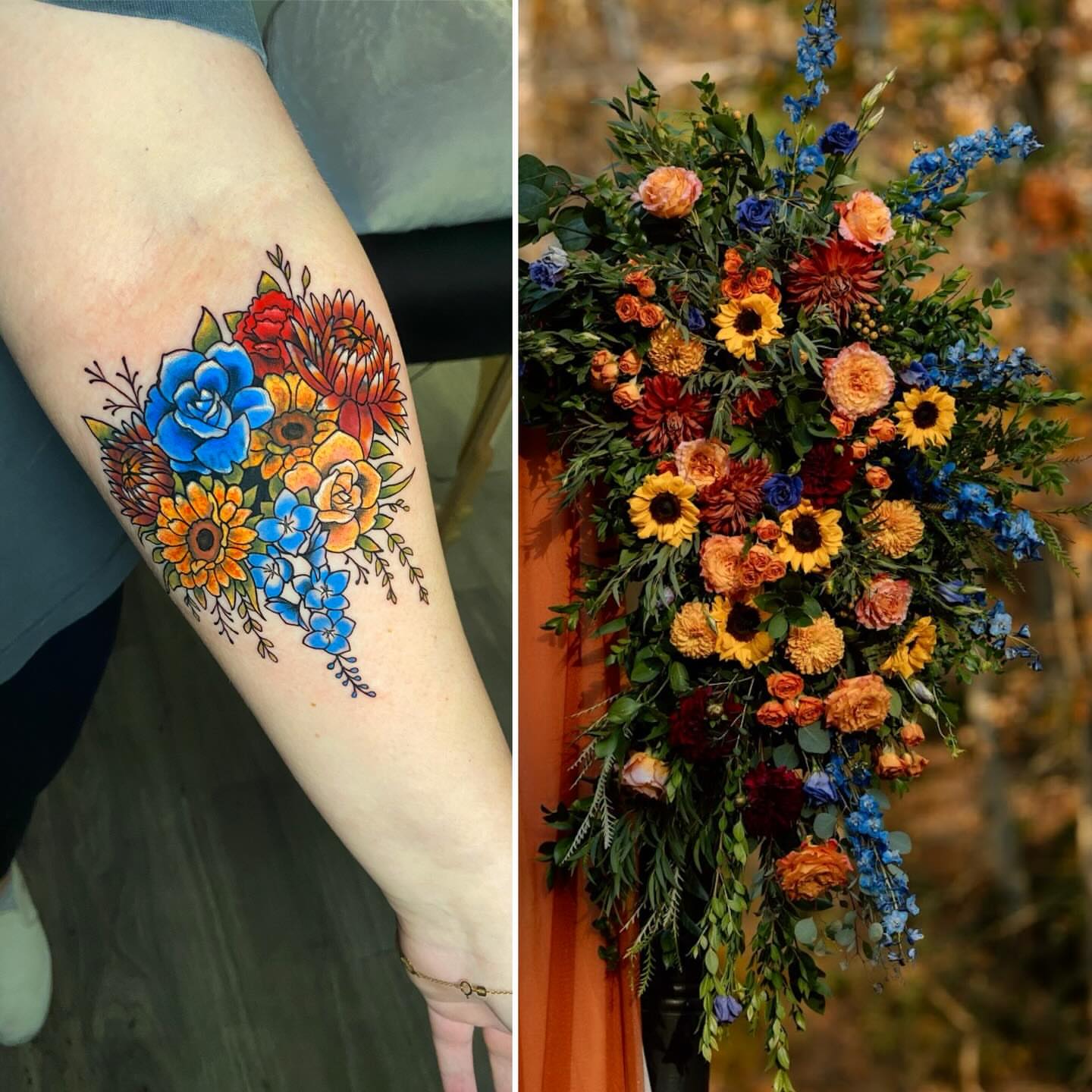 Floral bouquet new school tattoo on the forearm by โ๏ธ ๐๐ฎ๐ฐ๐ธ๐ถ๐ฒ โ๏ธ