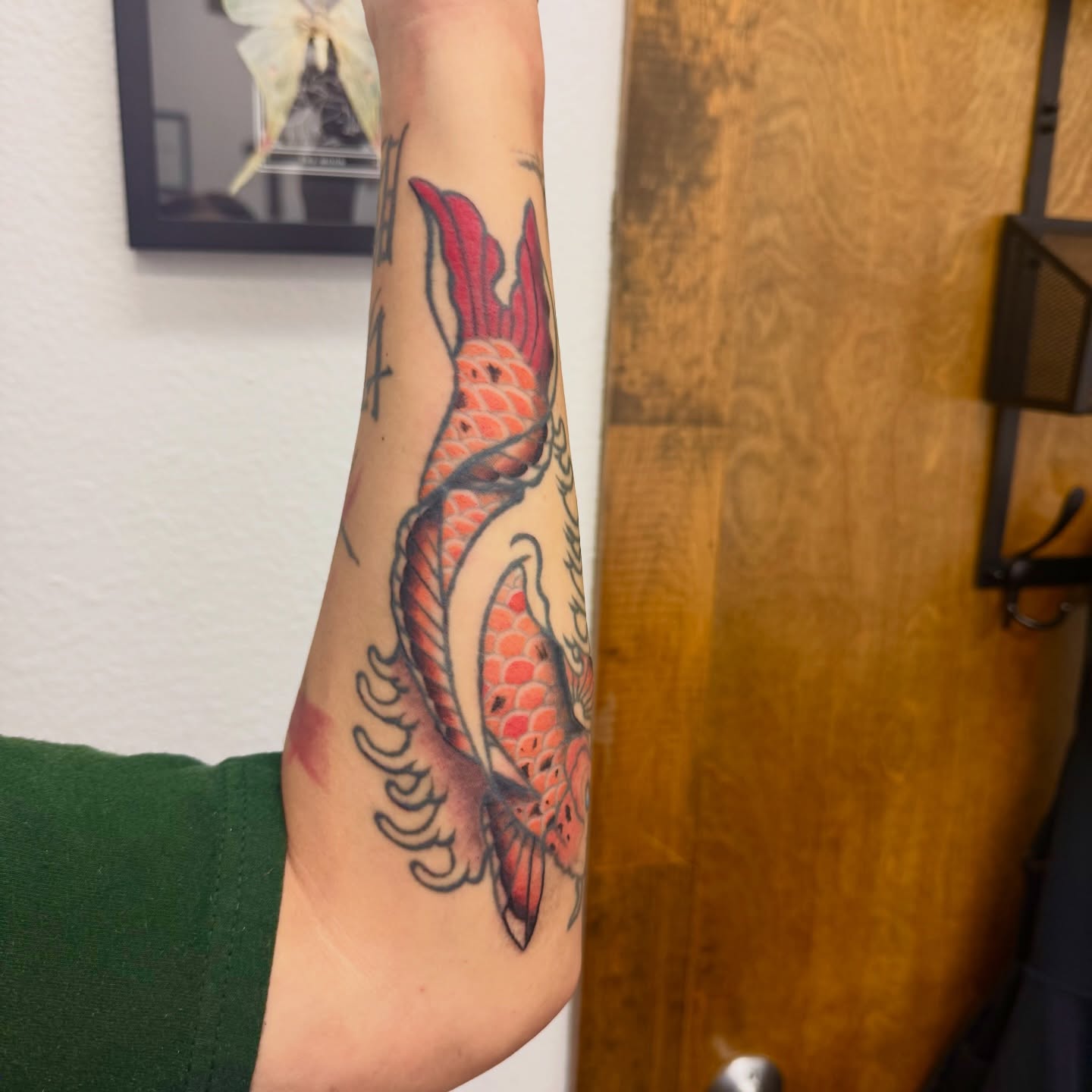 Koi fish japanese irezumi tattoo on the forearm by Shay - Mandeville Tattoo Artist