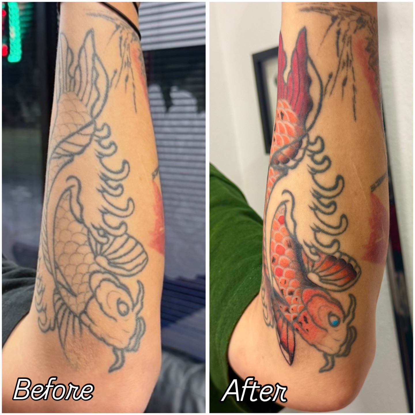 Koi fish japanese irezumi tattoo on the forearm by Shay - Mandeville Tattoo Artist