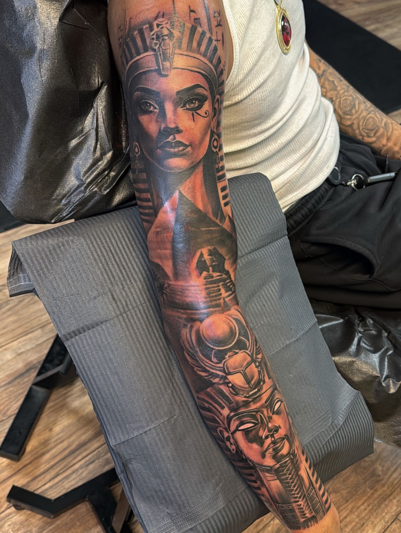 Egyptian queen realism tattoo on the forearm by Cedric Fleming
