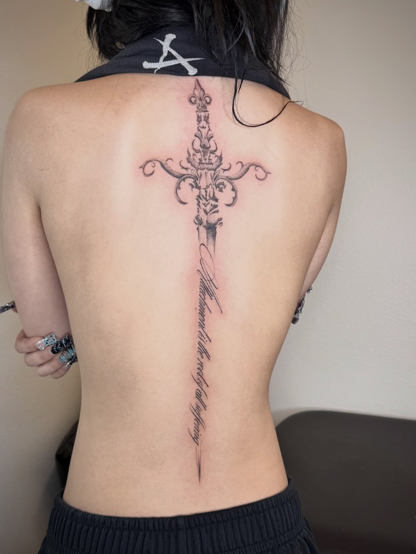 Cross black and grey tattoo on the back by Zornitsa ☆