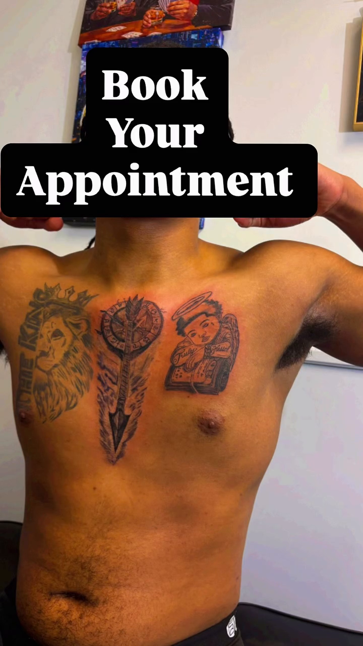 Tattoo on the chest by Syneca Wilson, Acton, Massachusetts