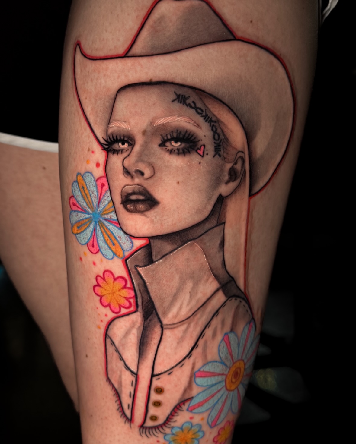 Cowgirl portrait realism tattoo on the forearm by Dreadnot