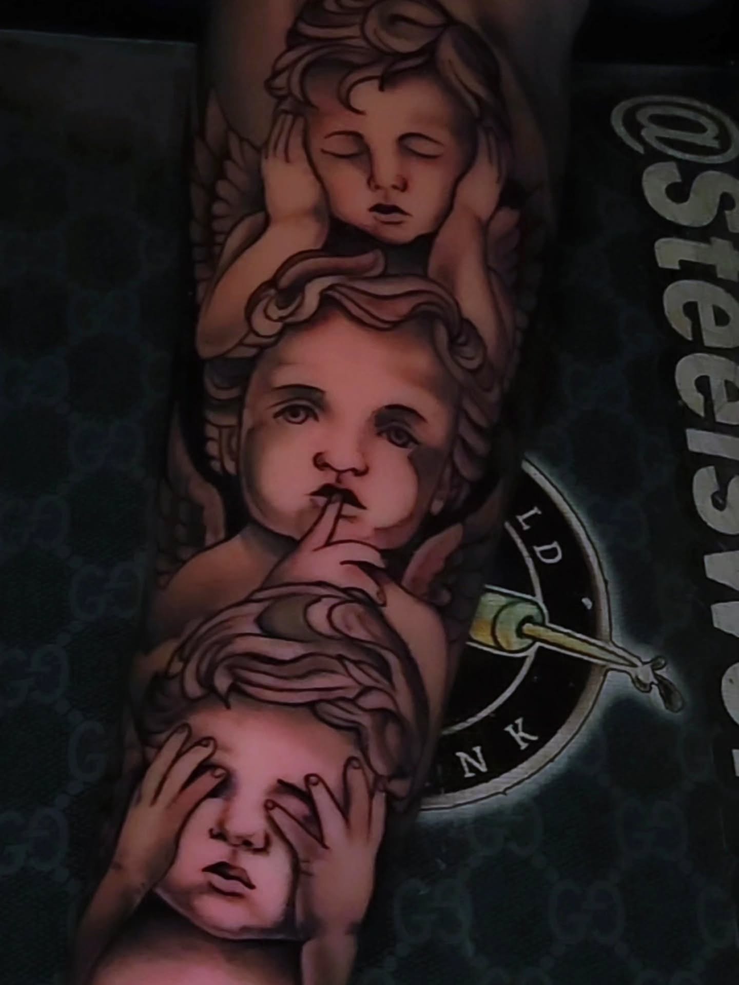 Cherubs neo-traditional tattoo on the forearm by 🗣 No Minors🔞‼️‼️‼️