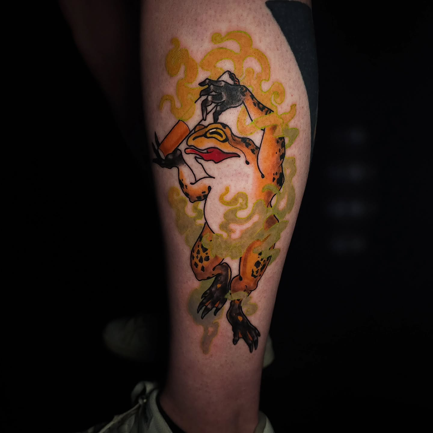 Frog American traditional tattoo on the forearm by Eva the Tattoo Fartist in Seattle, WA, Seattle, Washington