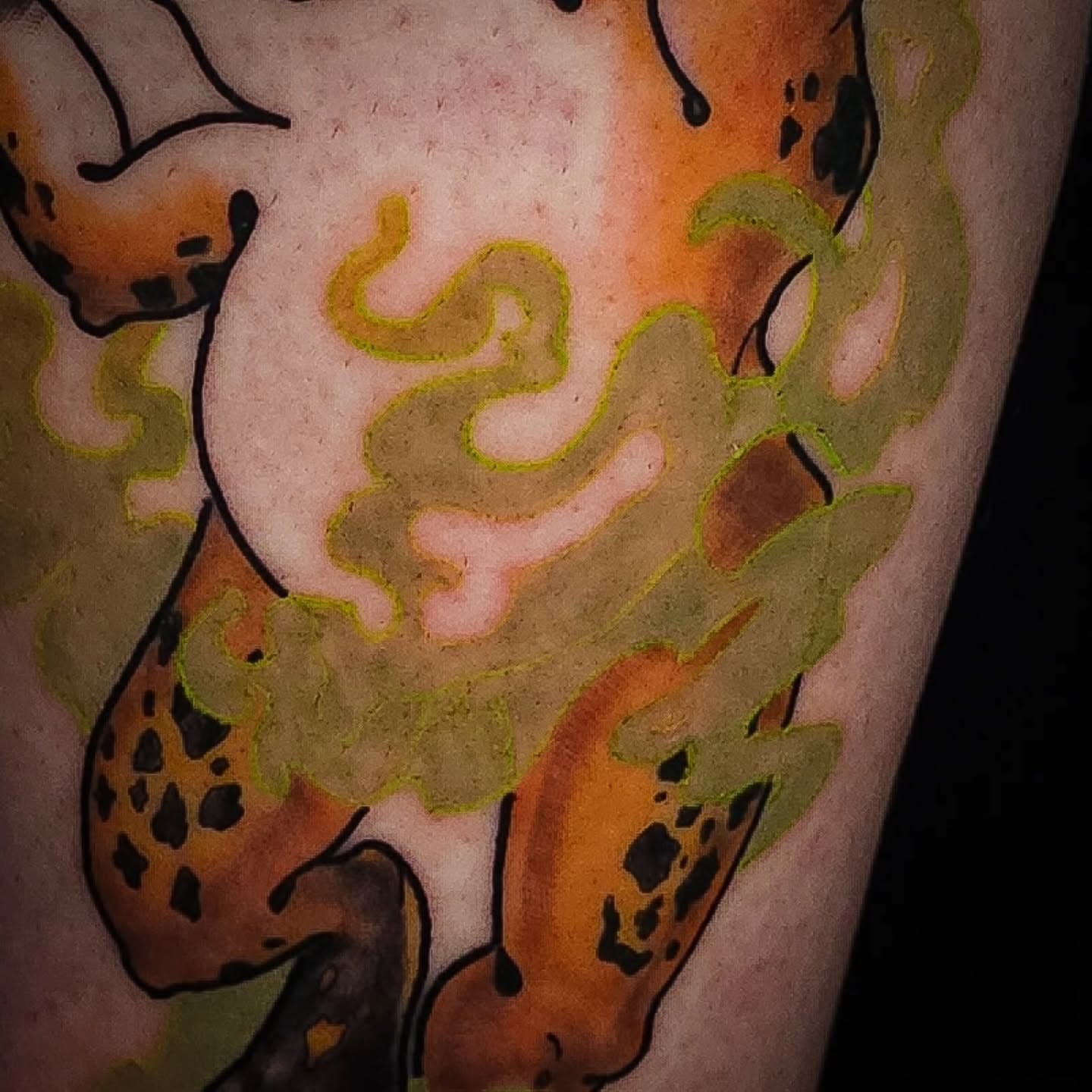 Abstract flame dotwork tattoo on the forearm by Eva the Tattoo Fartist in Seattle, WA, Seattle, Washington