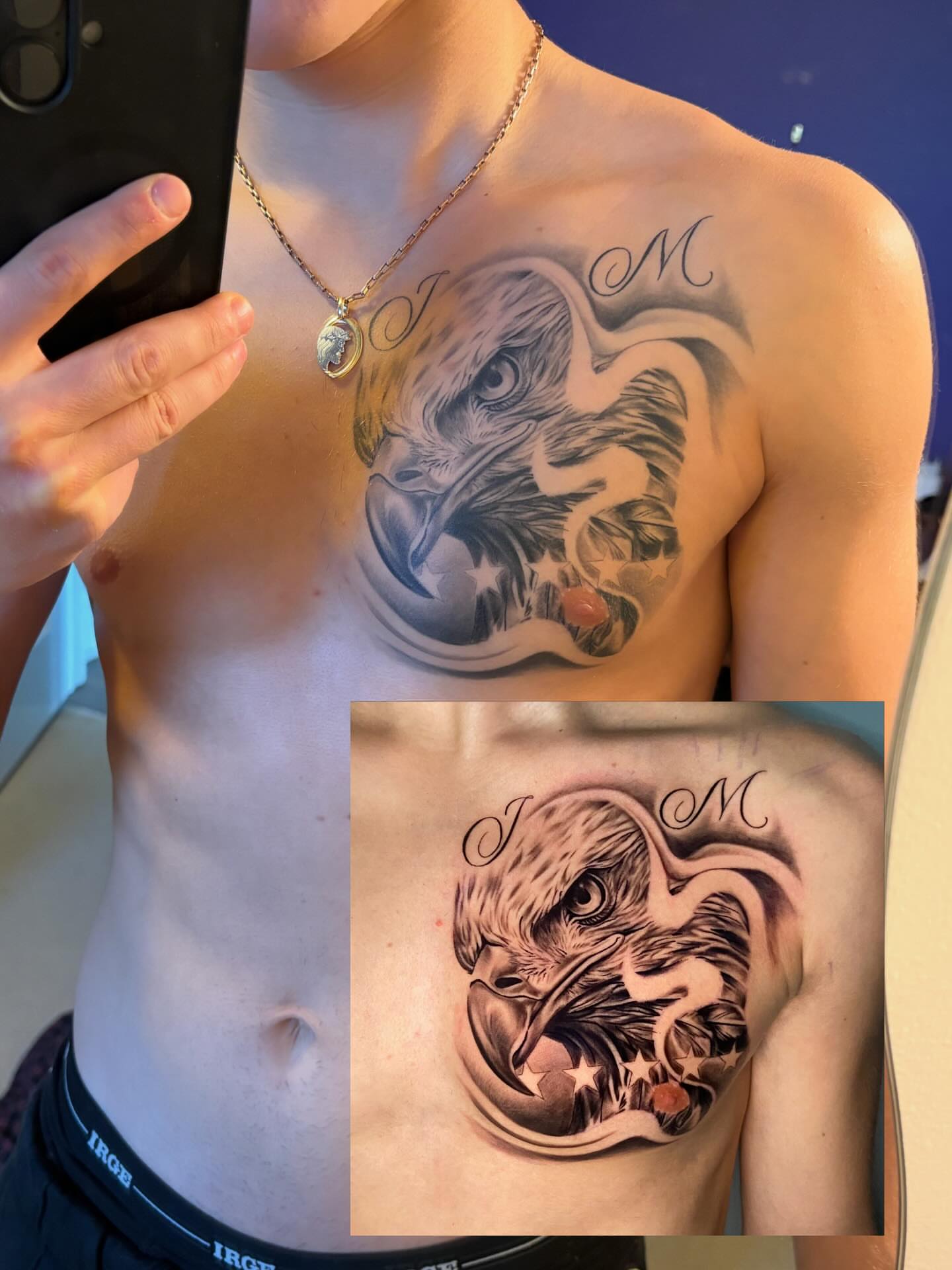 Eagle realism tattoo on the chest by Chicago Tattoo Artist