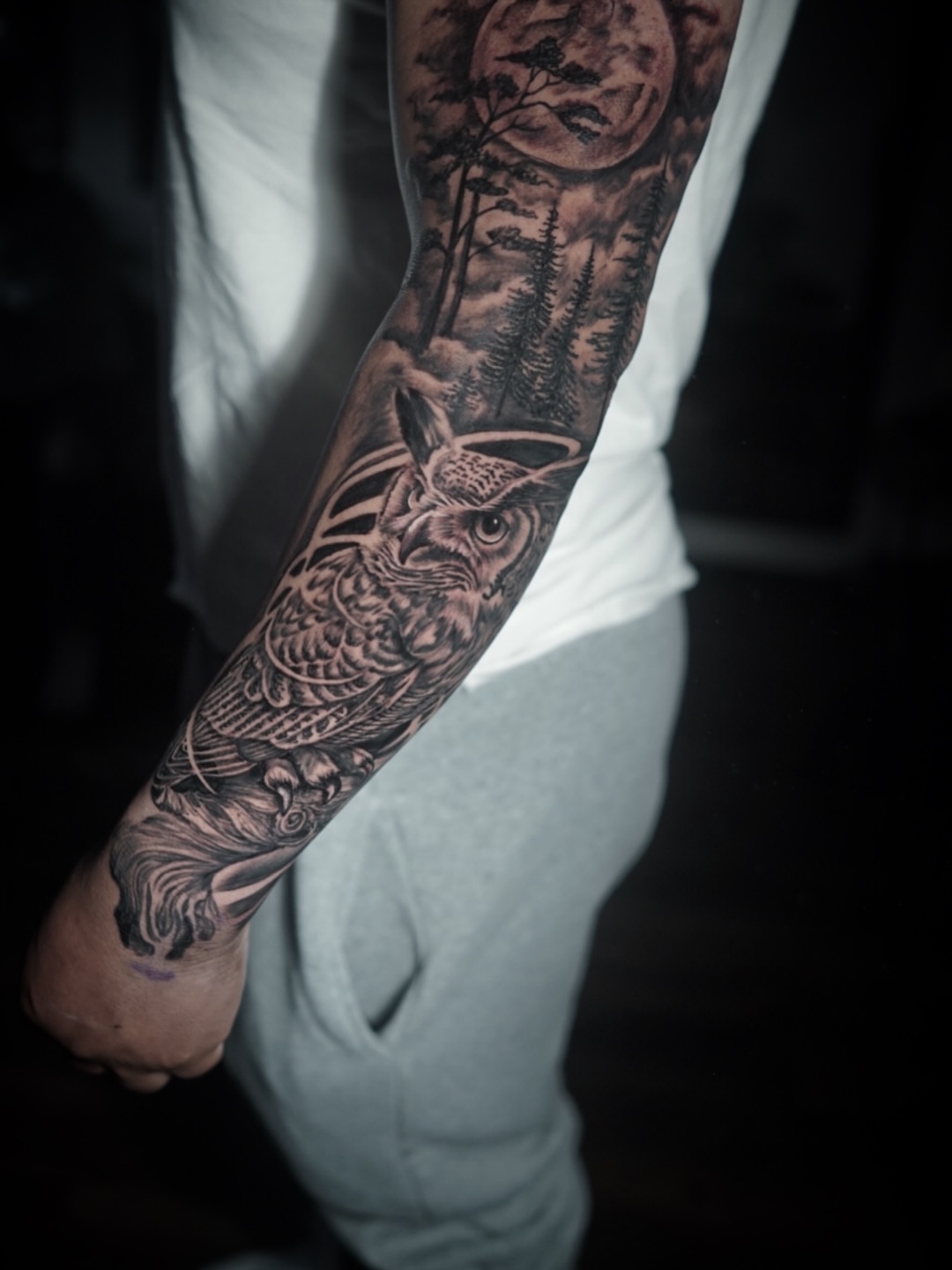 Owl realism tattoo on the forearm by Niko Hosk Cataldo