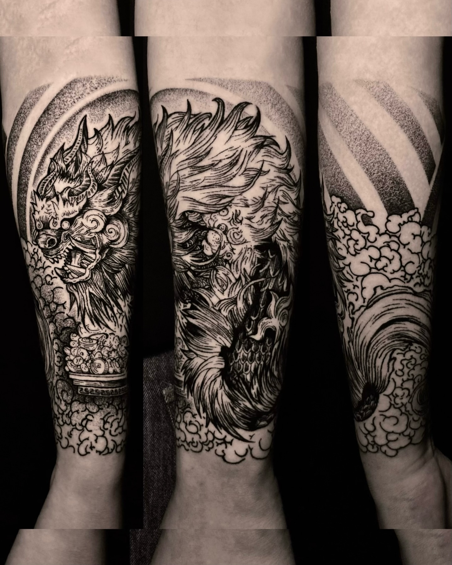 Tattoo by @moom_tattoo — dotwork, black_and_grey