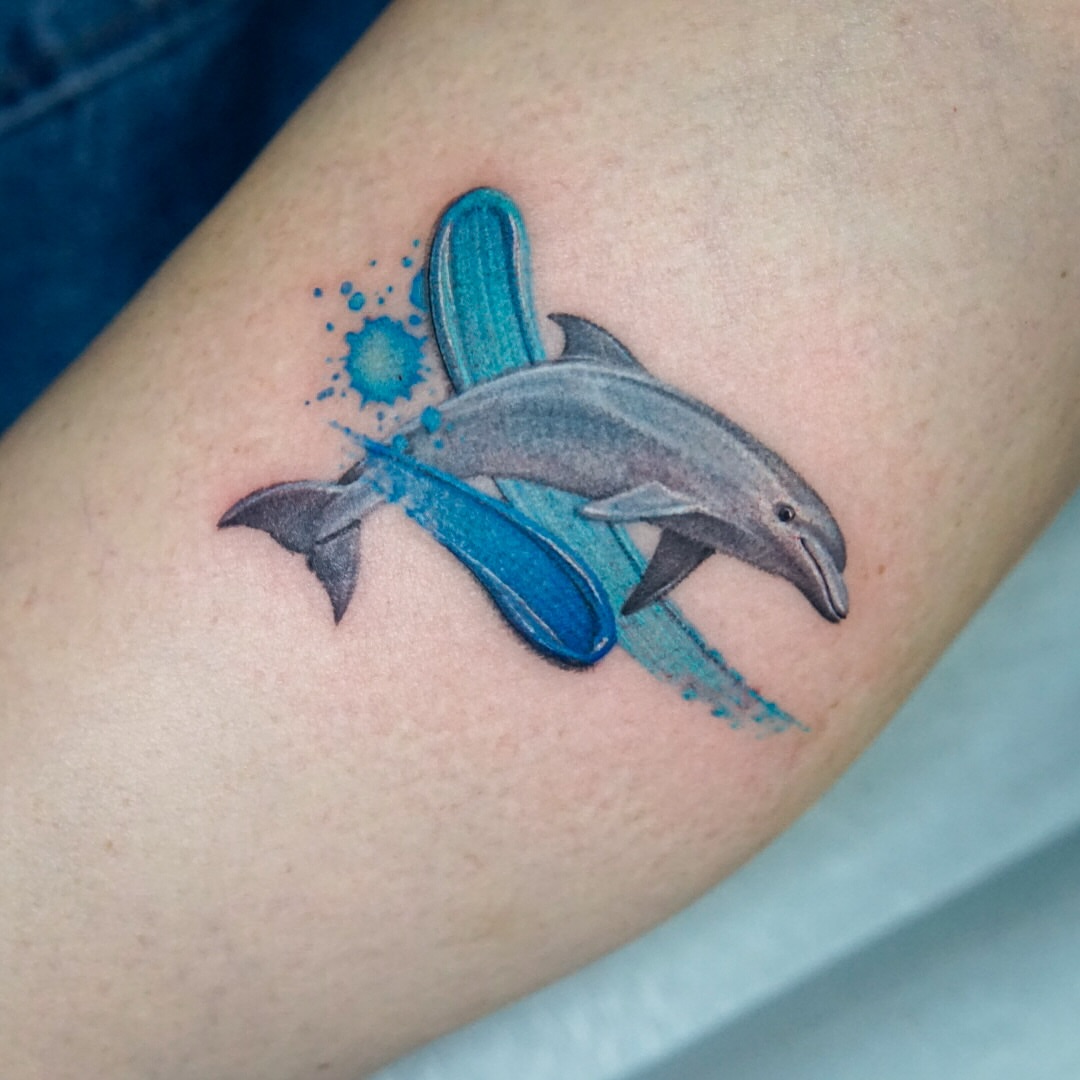 Dolphin realism tattoo on the forearm by Gemma✨ Realismtattoo