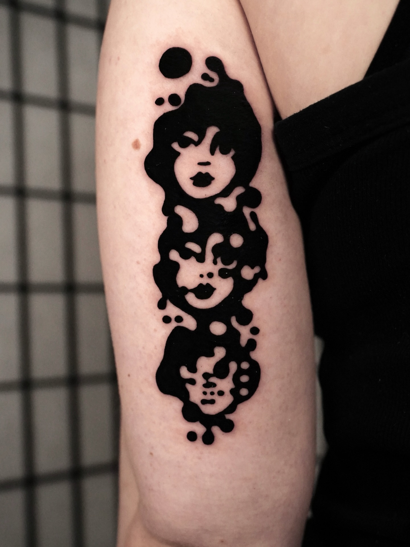 Abstract faces dotwork tattoo on the forearm by ▫️◽️◻️hunter Hayes◻️◽️▫️