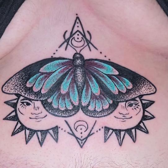 Tattoo by @trashboattattoos — dotwork, geometric