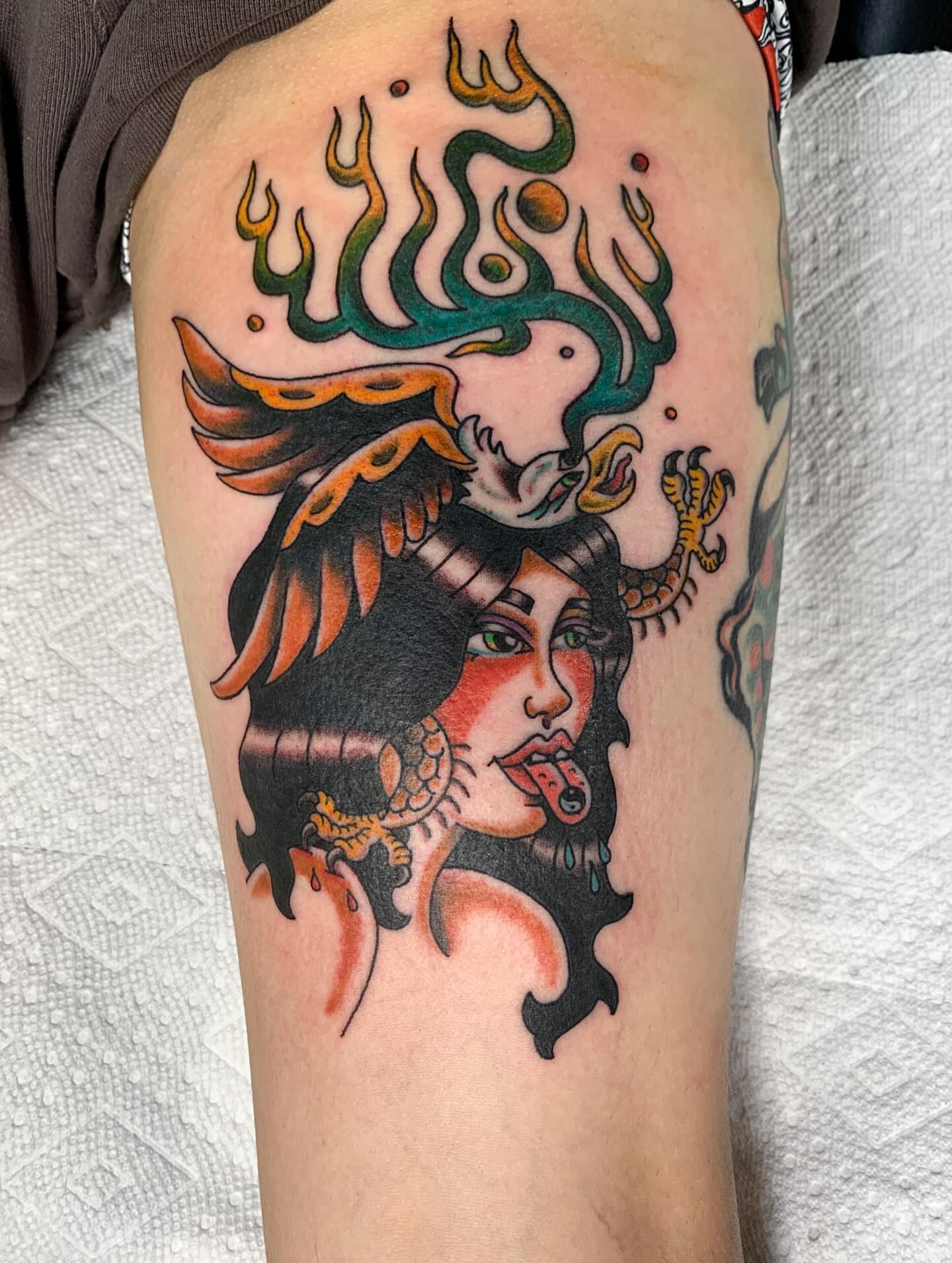 Tattoo by @flowerpunktattoo — american_traditional, realism