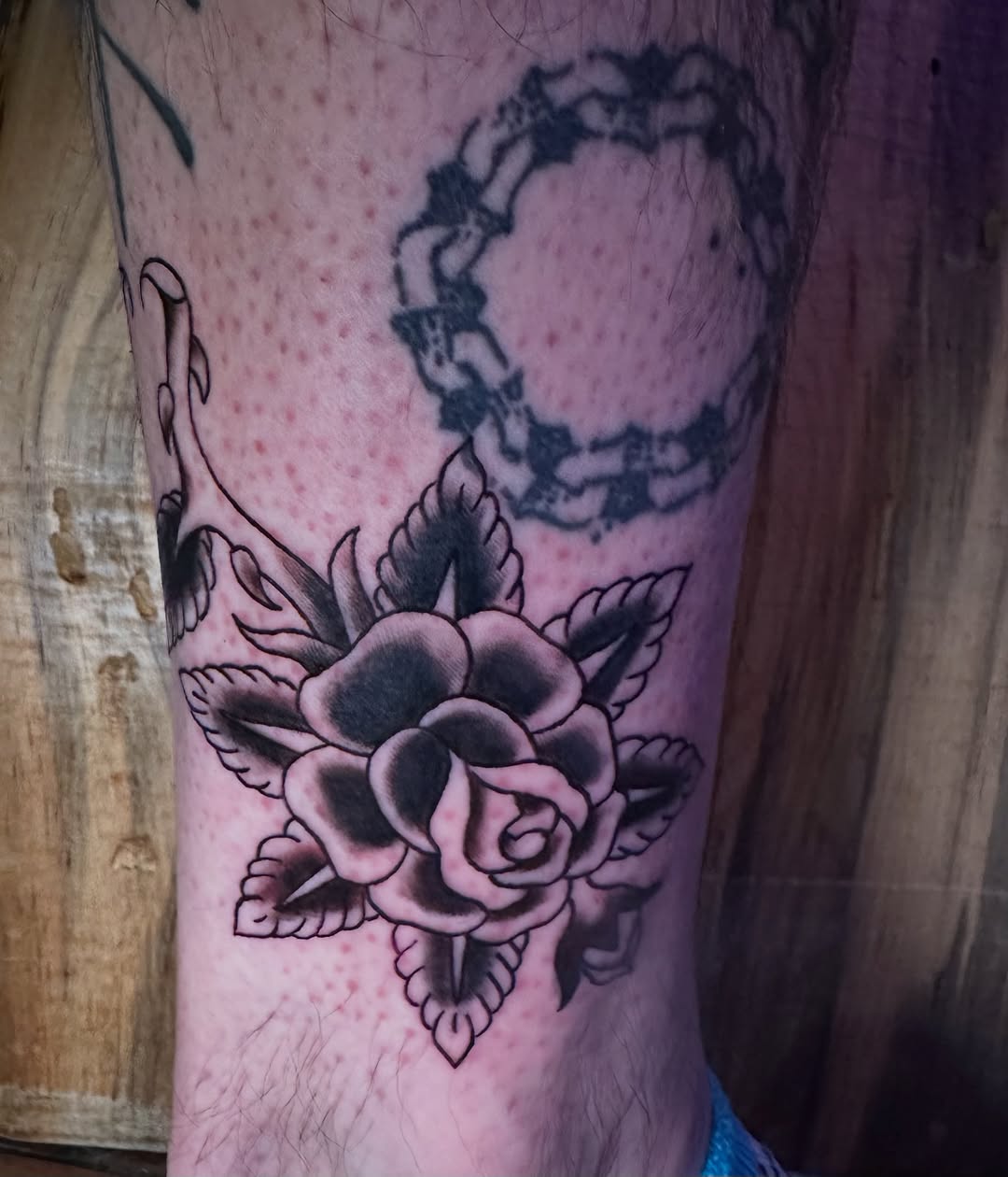 Rose neo-traditional tattoo on the forearm by Alexander Haber