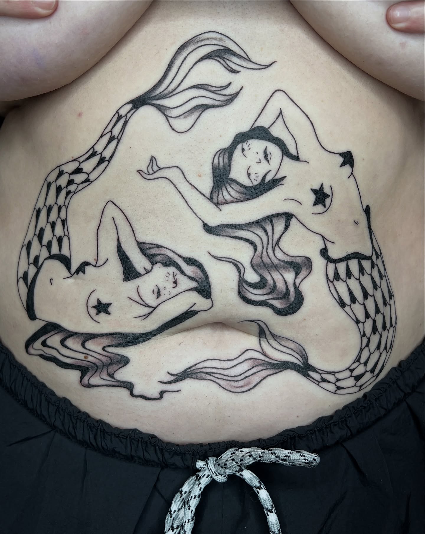Mermaid black and grey tattoo on the torso by Elleree (LRE)