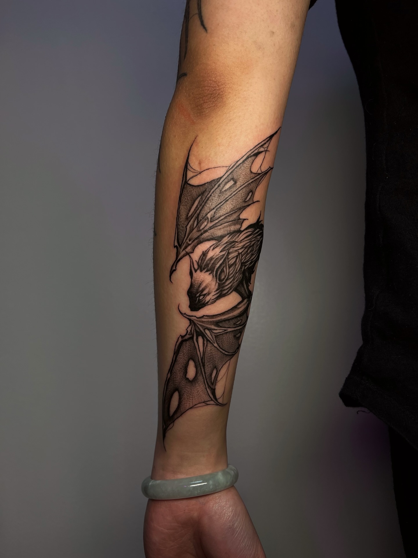 Butterfly dotwork tattoo on the forearm by MK