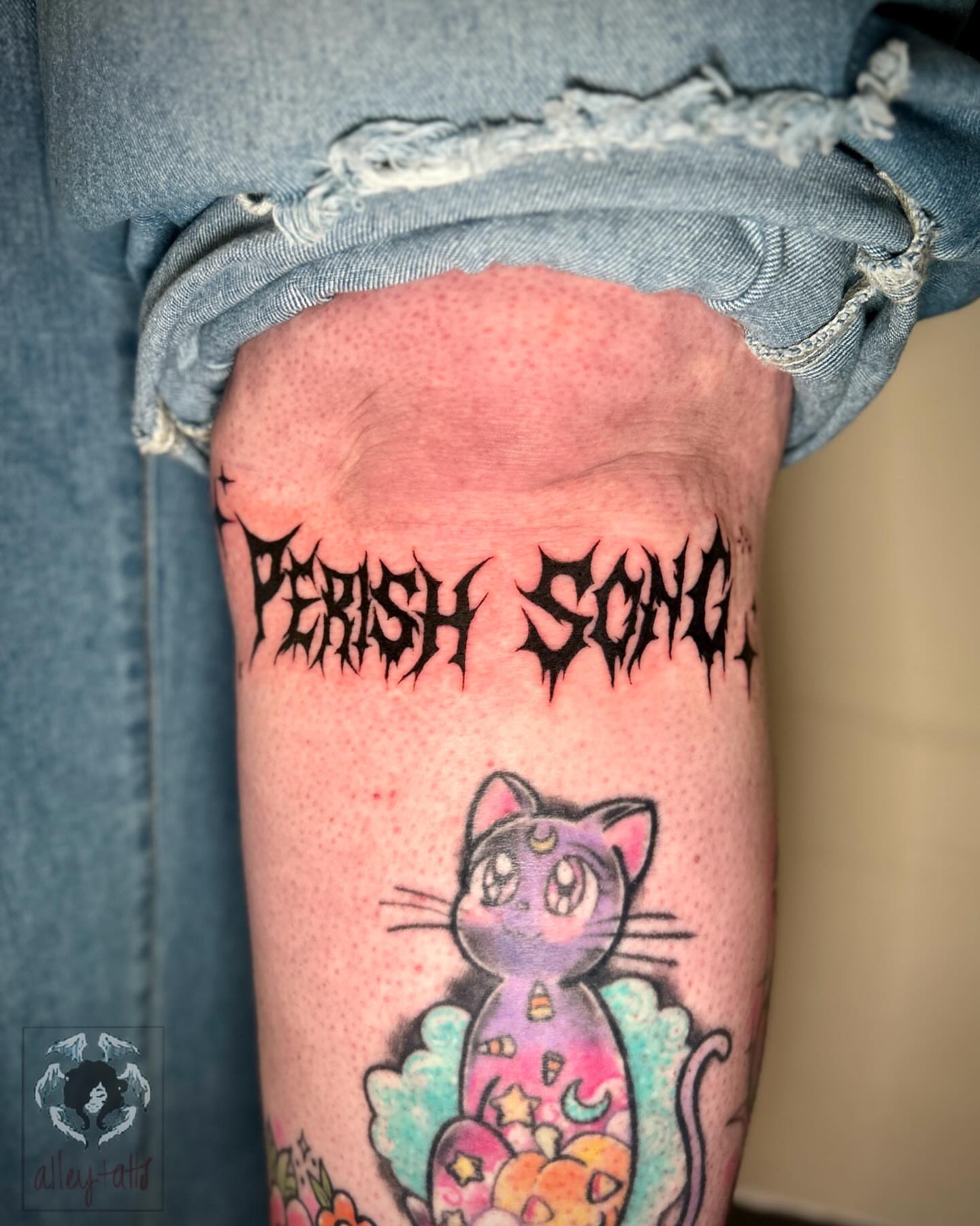 Tattoo by @alleytatts_ — dotwork, anime