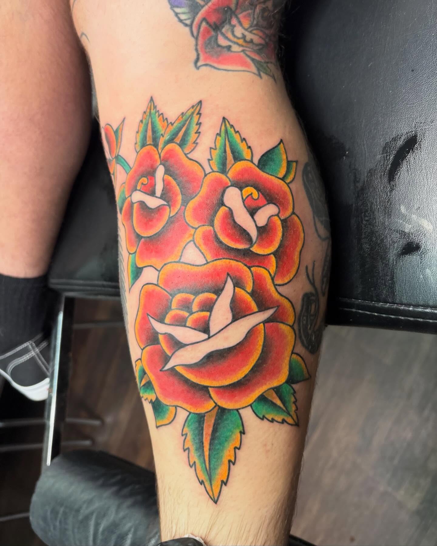 Roses American traditional tattoo on the forearm by ✨Shelby ✨
