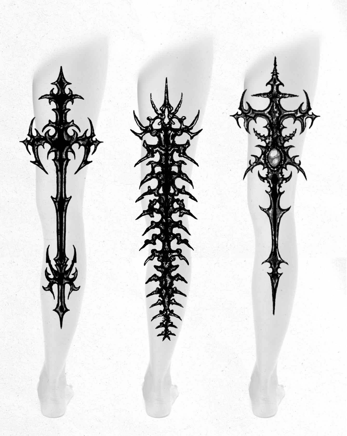 Spine blackwork tattoo on the leg by Cooper, Portland, Oregon