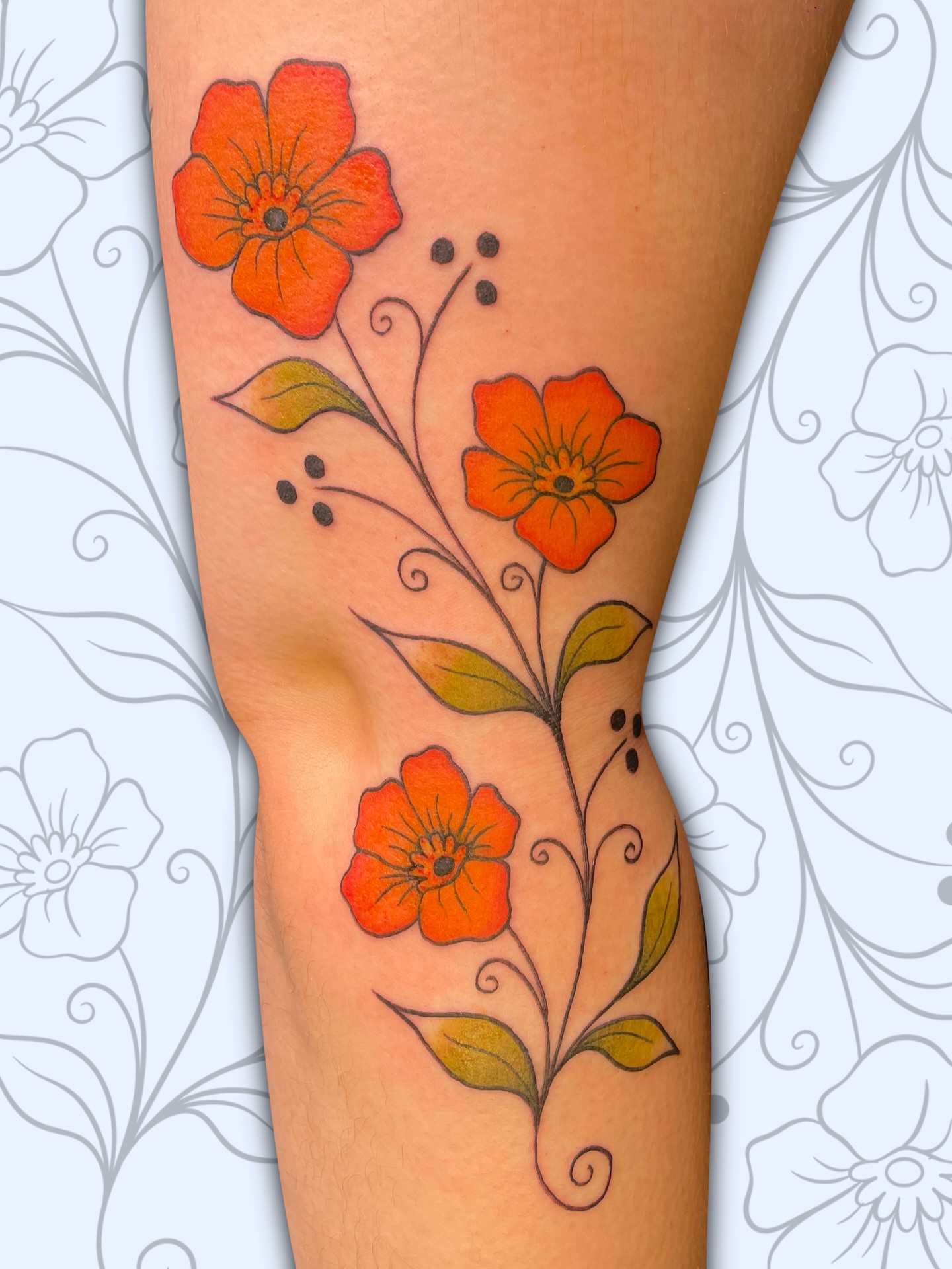Flowers dotwork tattoo on the forearm by Sydney “Goose “ Lange