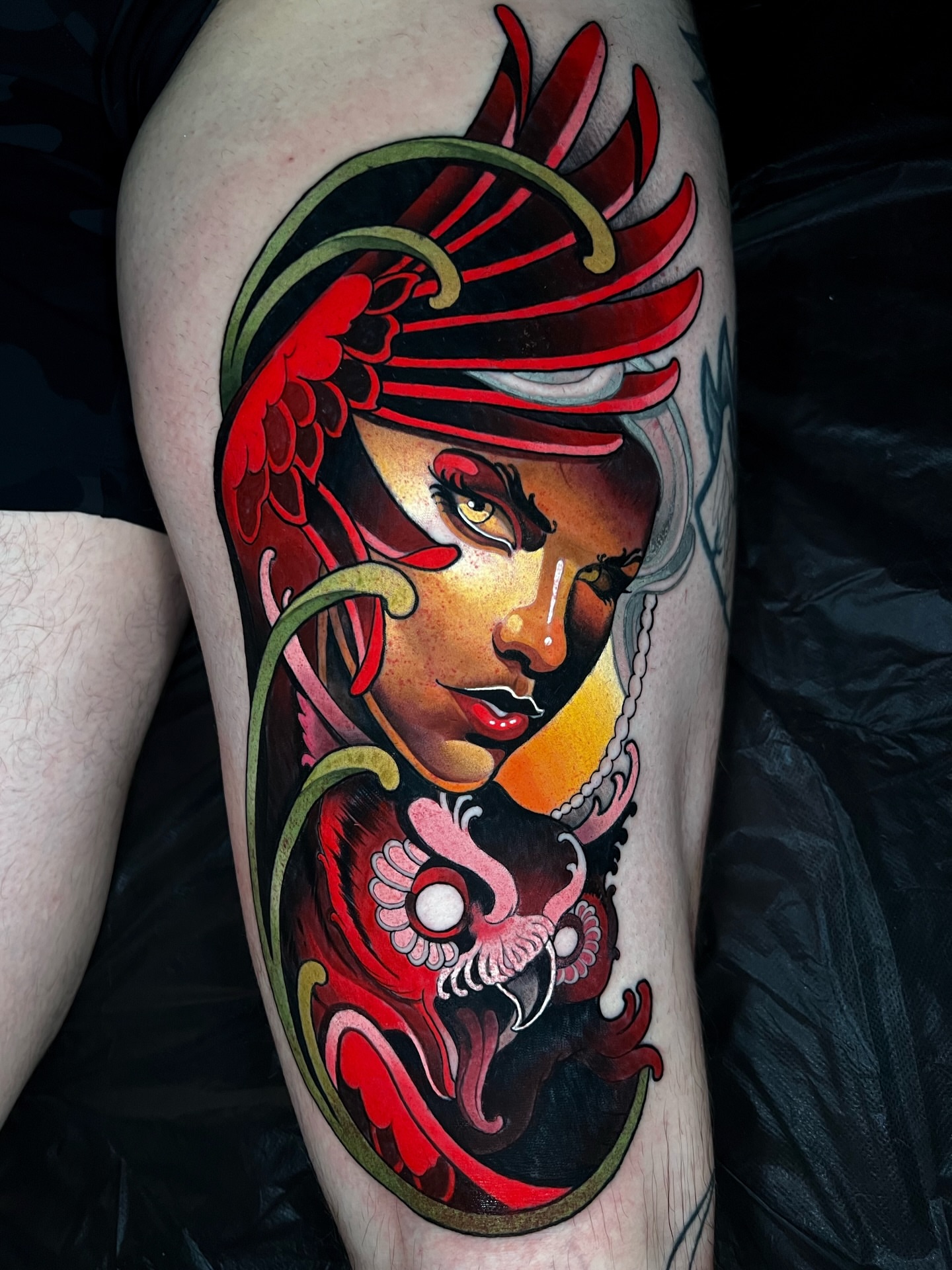 Woman with dragon japanese irezumi tattoo on the forearm by Skyler Miller
