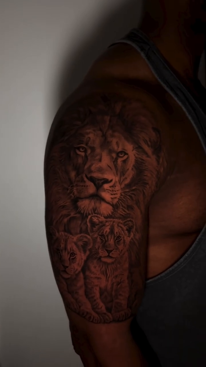 Lion family realism tattoo by Cipri Suciu