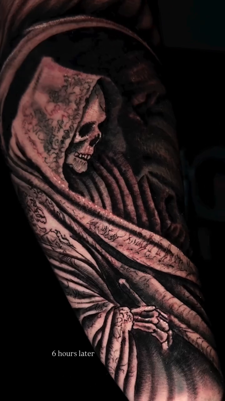 Grim Reaper dark realism tattoo by Henry Fuentes