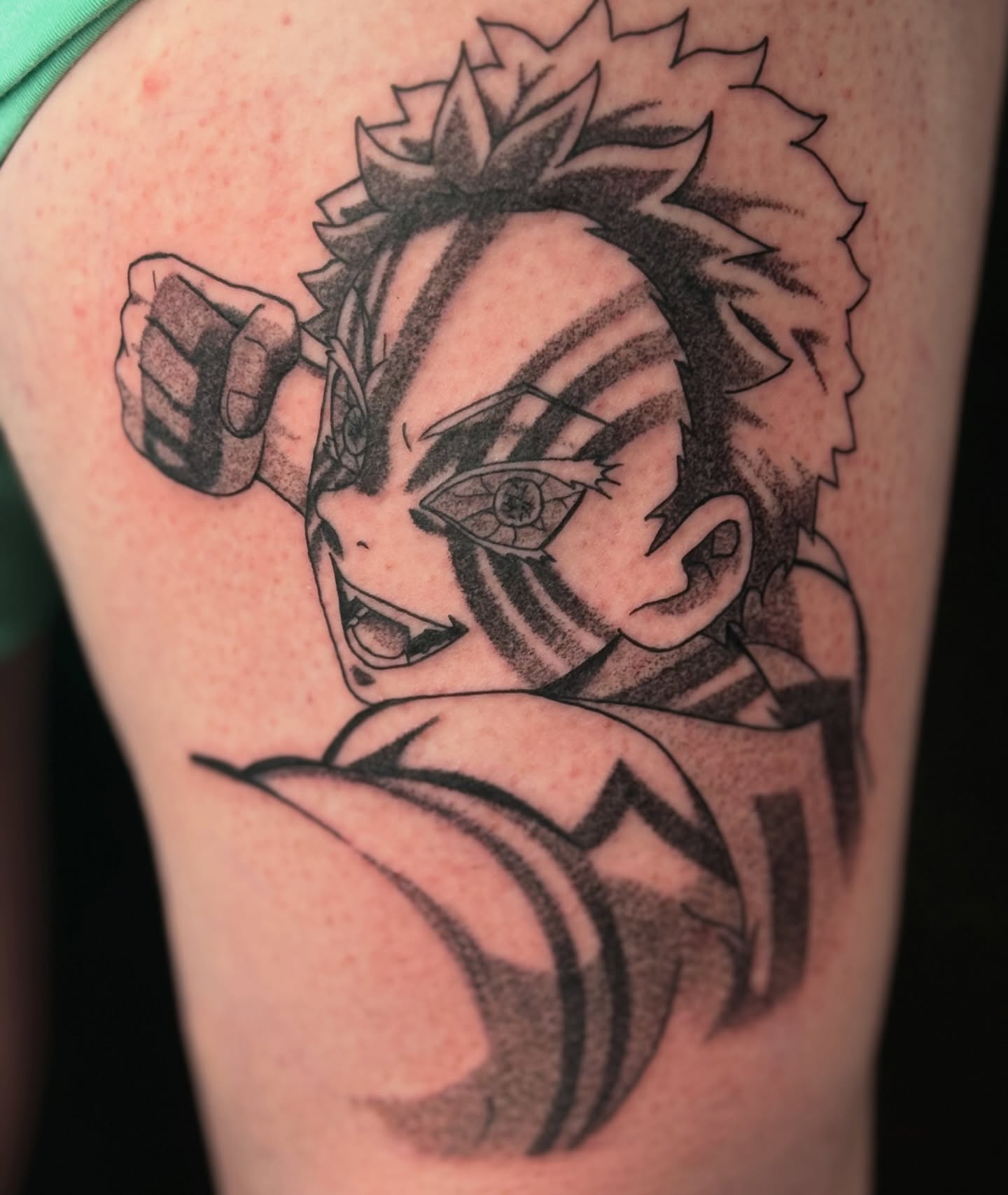 Anime character anime tattoo on the forearm by Tevin Thomas
