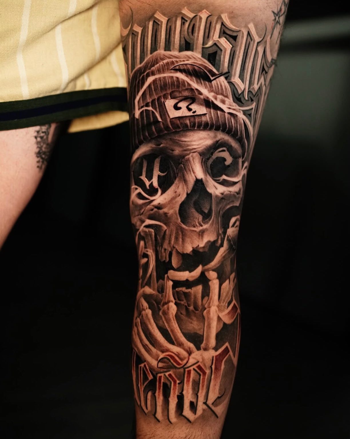 Skull realism tattoo on the forearm by Lettering
