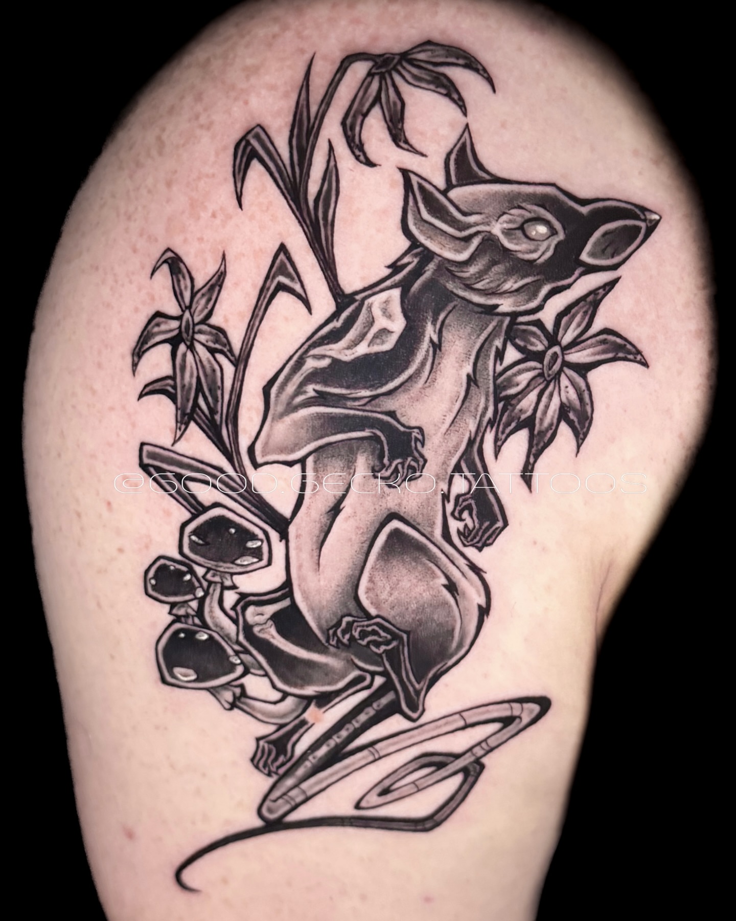Tattoo by @good.gecko.tattoos — black_and_grey, realism