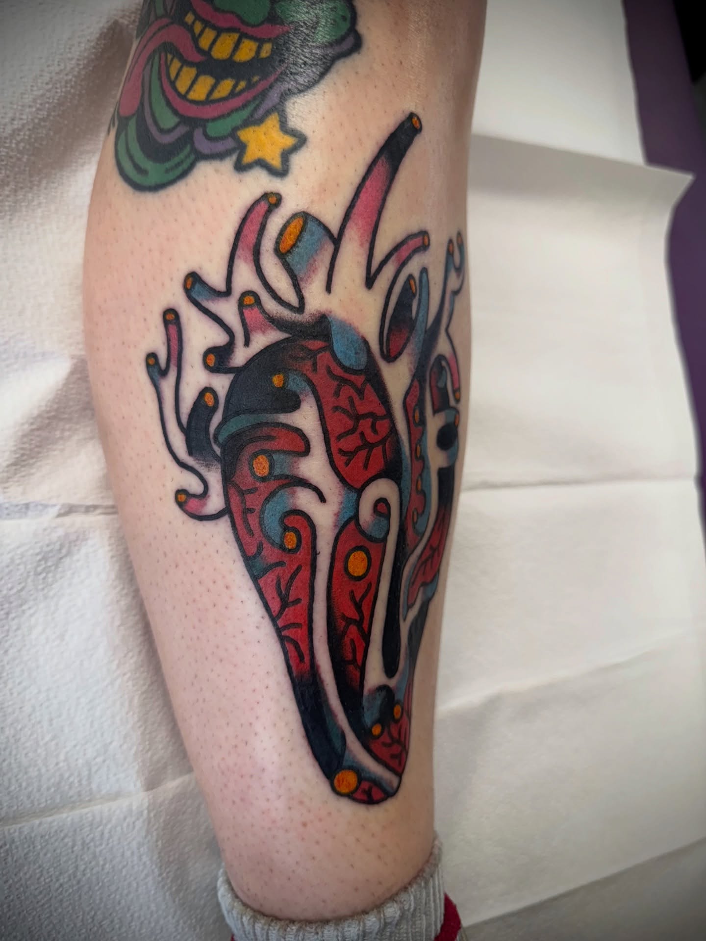 Anatomical heart American traditional tattoo on the forearm by mike