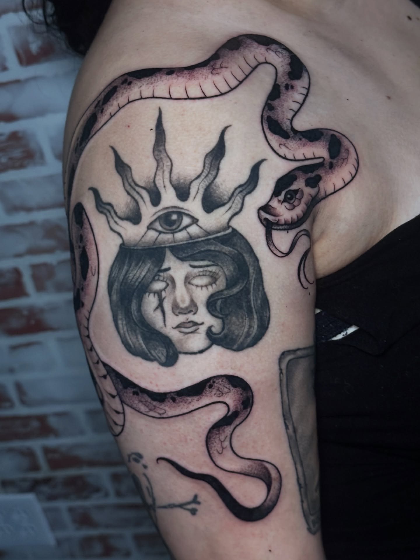 Tattoo by @caitycat.tattoos — black_and_grey, realism