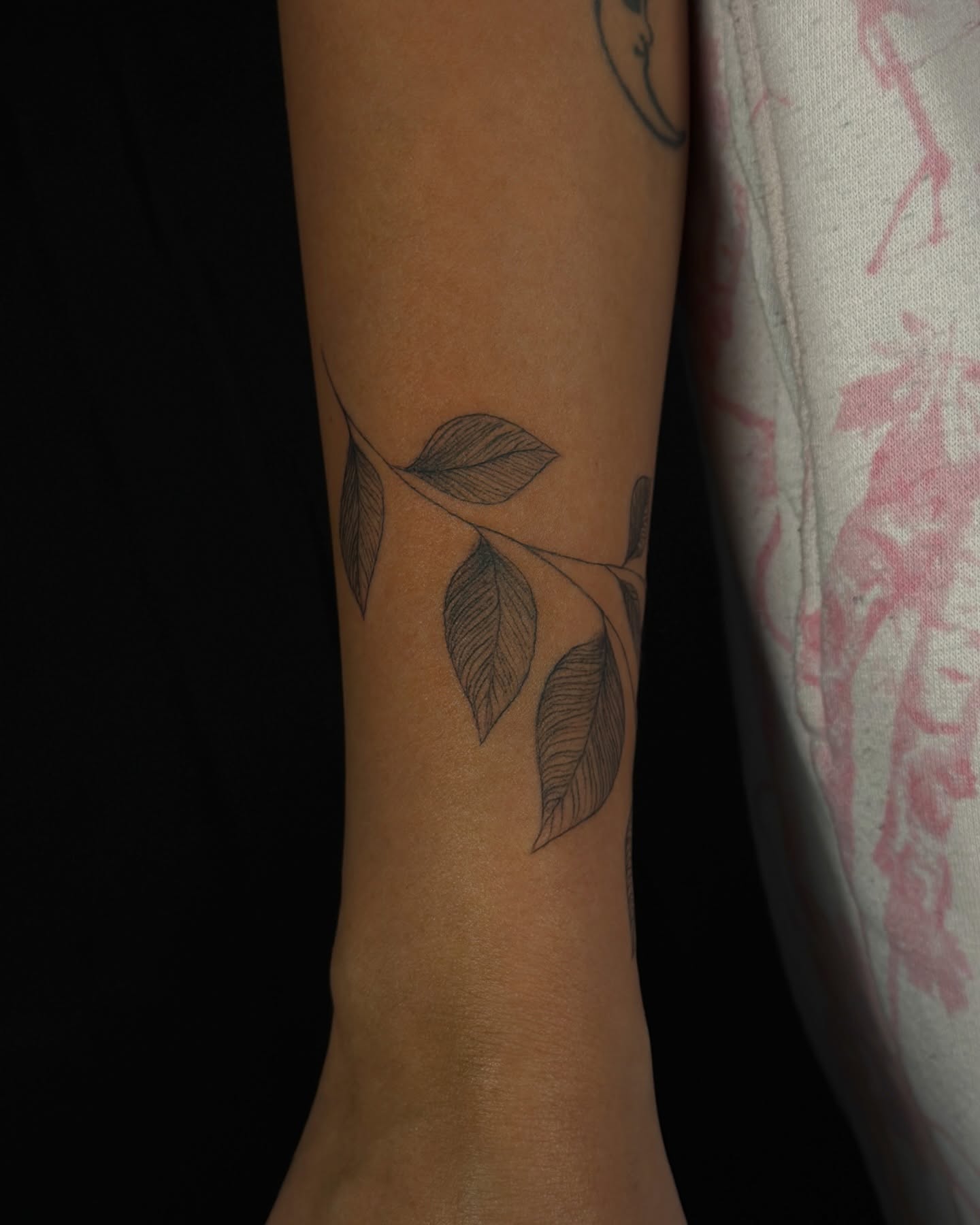 Branch with leaves black and grey tattoo on the forearm by ollie b ⋆⟡⋆, Dayton, Ohio