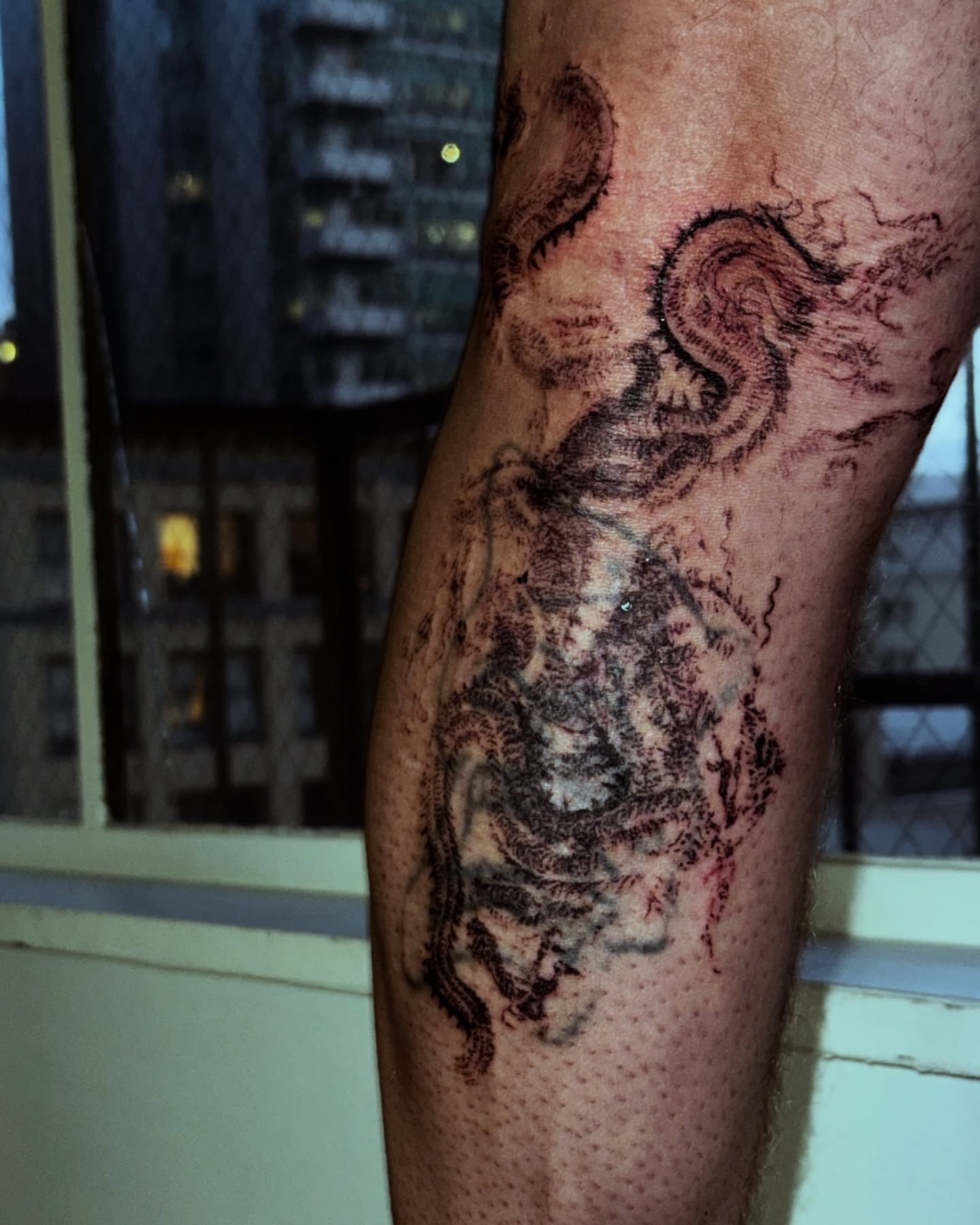 Dragon dotwork tattoo on the forearm by @douohv