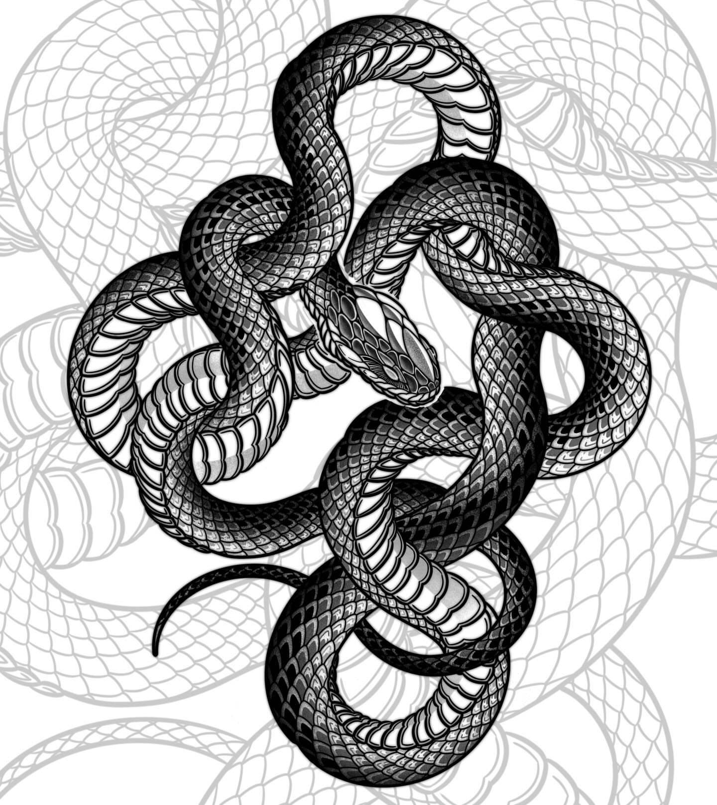 Snakes geometric tattoo by Gary Zhong, Upland, California
