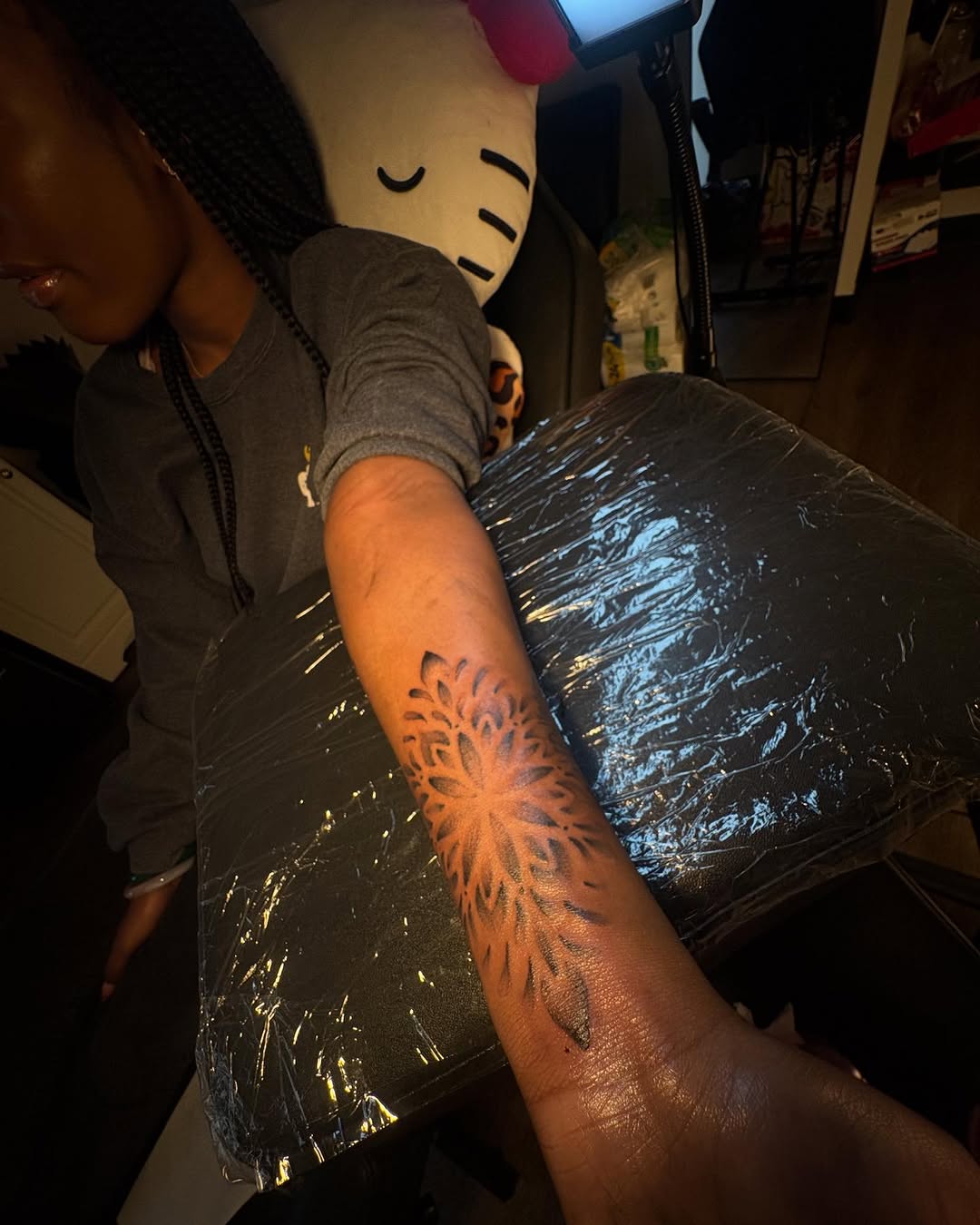 Mandala pattern dotwork tattoo on the forearm by Barbie Mari ๐
โญ๏ธ