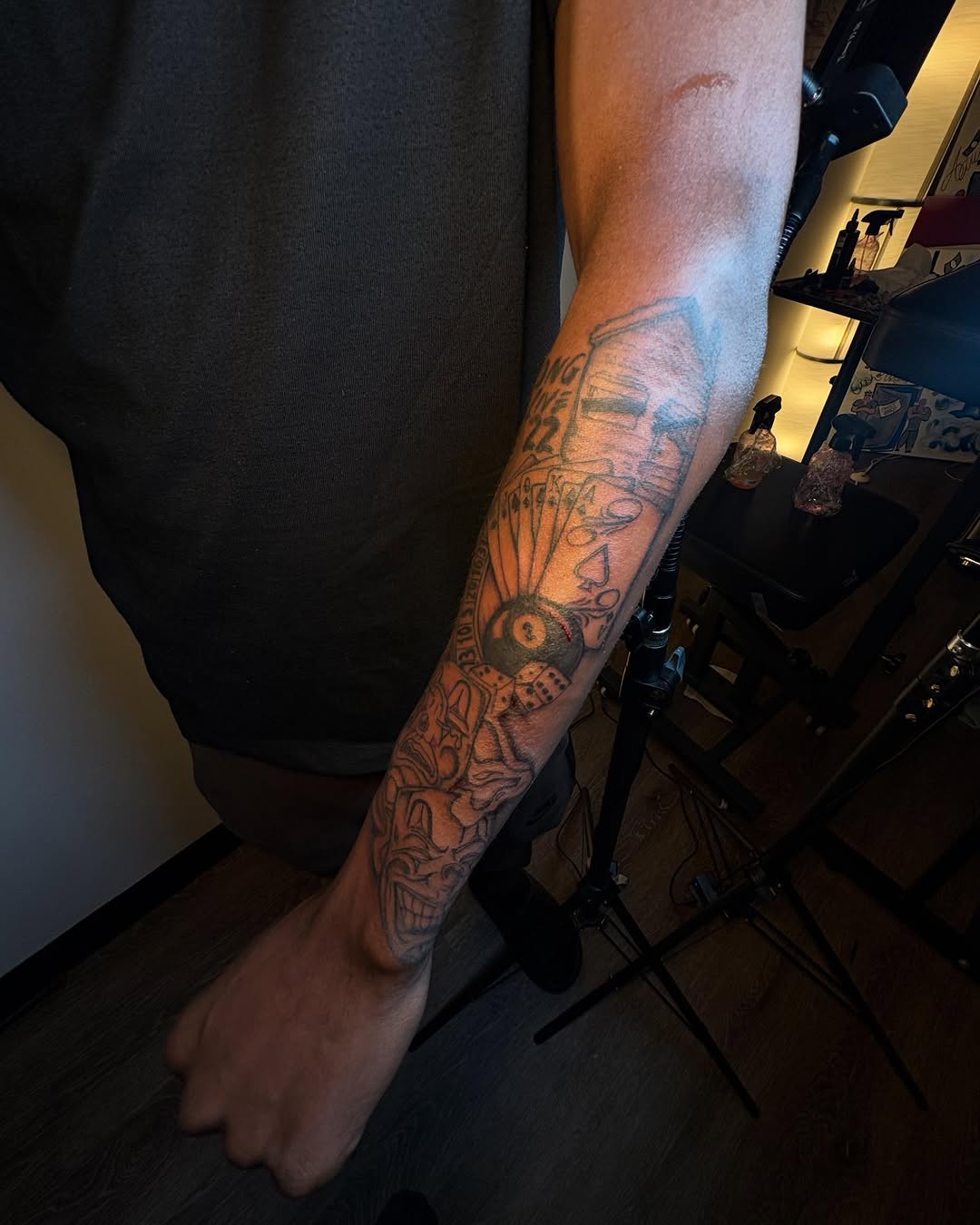 Gambling theme with joker face realism tattoo on the forearm by Barbie Mari ๐
โญ๏ธ