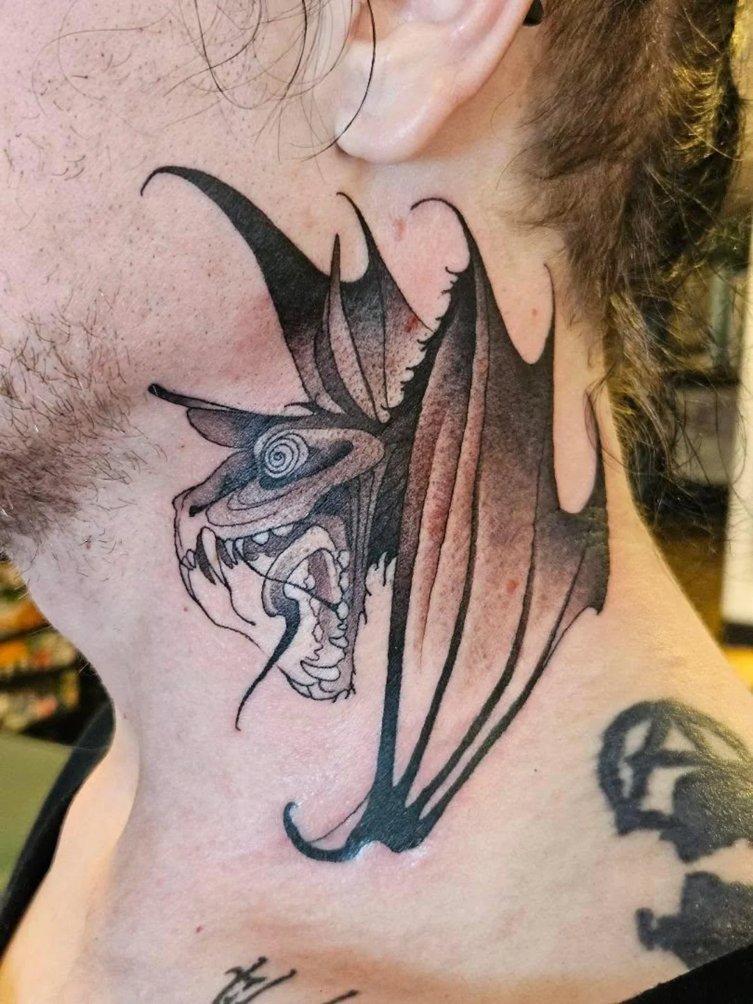 Tattoo by @neonmoonink — black_and_grey, dark_realism