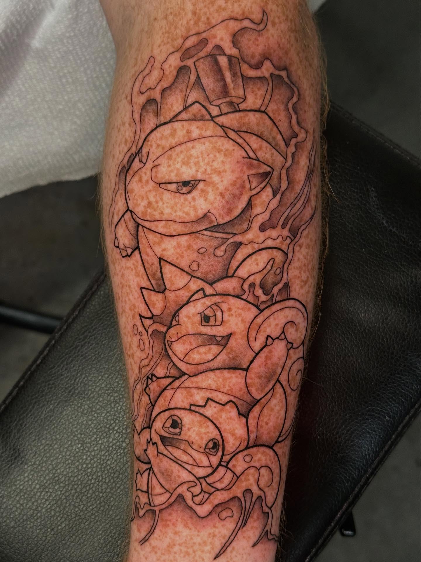 Squirtle evolution black and grey tattoo on the forearm by 𝕳𝖆𝖓𝖓𝖆𝖍 𝕮𝖆𝖓𝖋𝖎𝖊𝖑𝖉 ✨ Memphis Tattoo Artist, Memphis, Tennessee