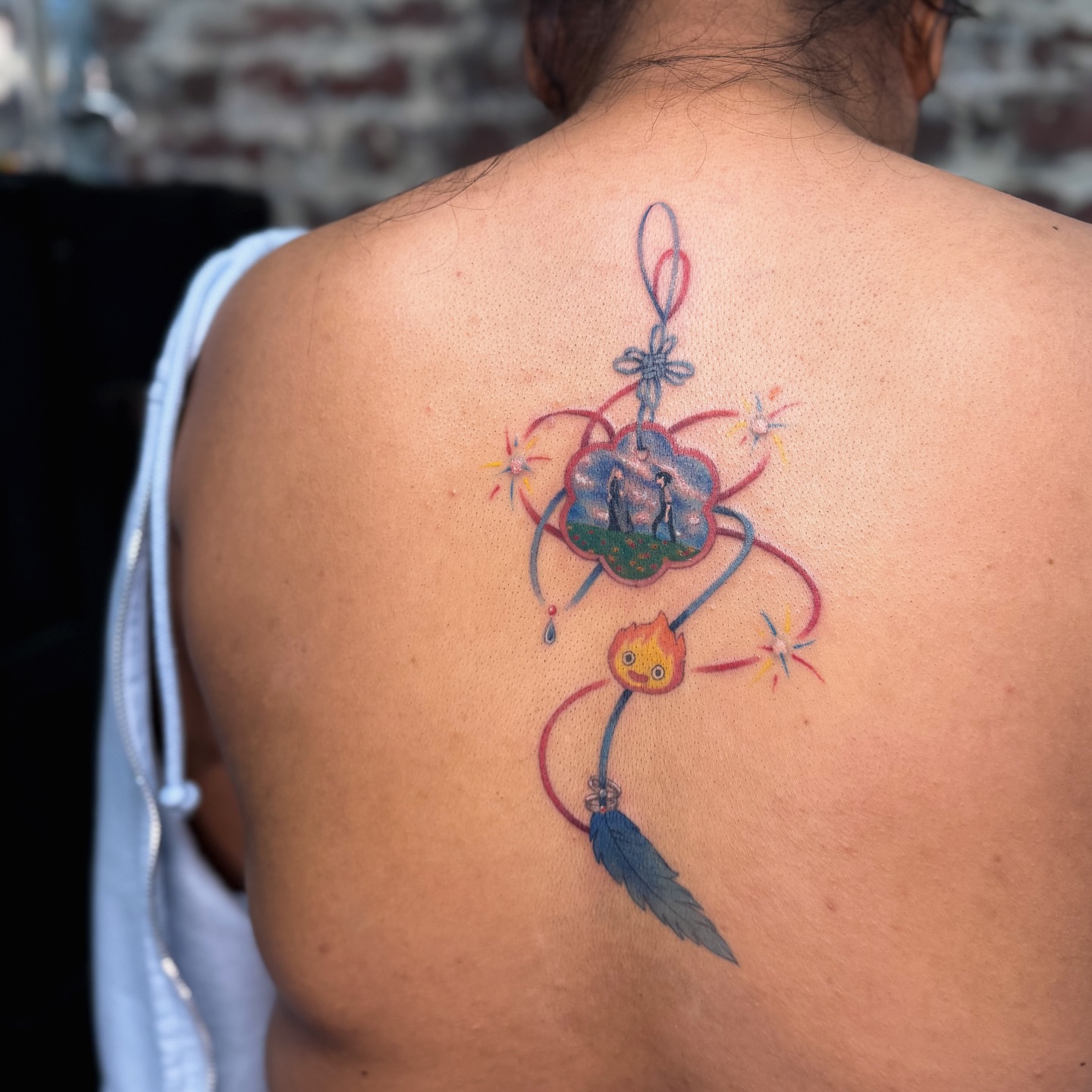 Dreamcatcher dotwork tattoo on the back by justin
