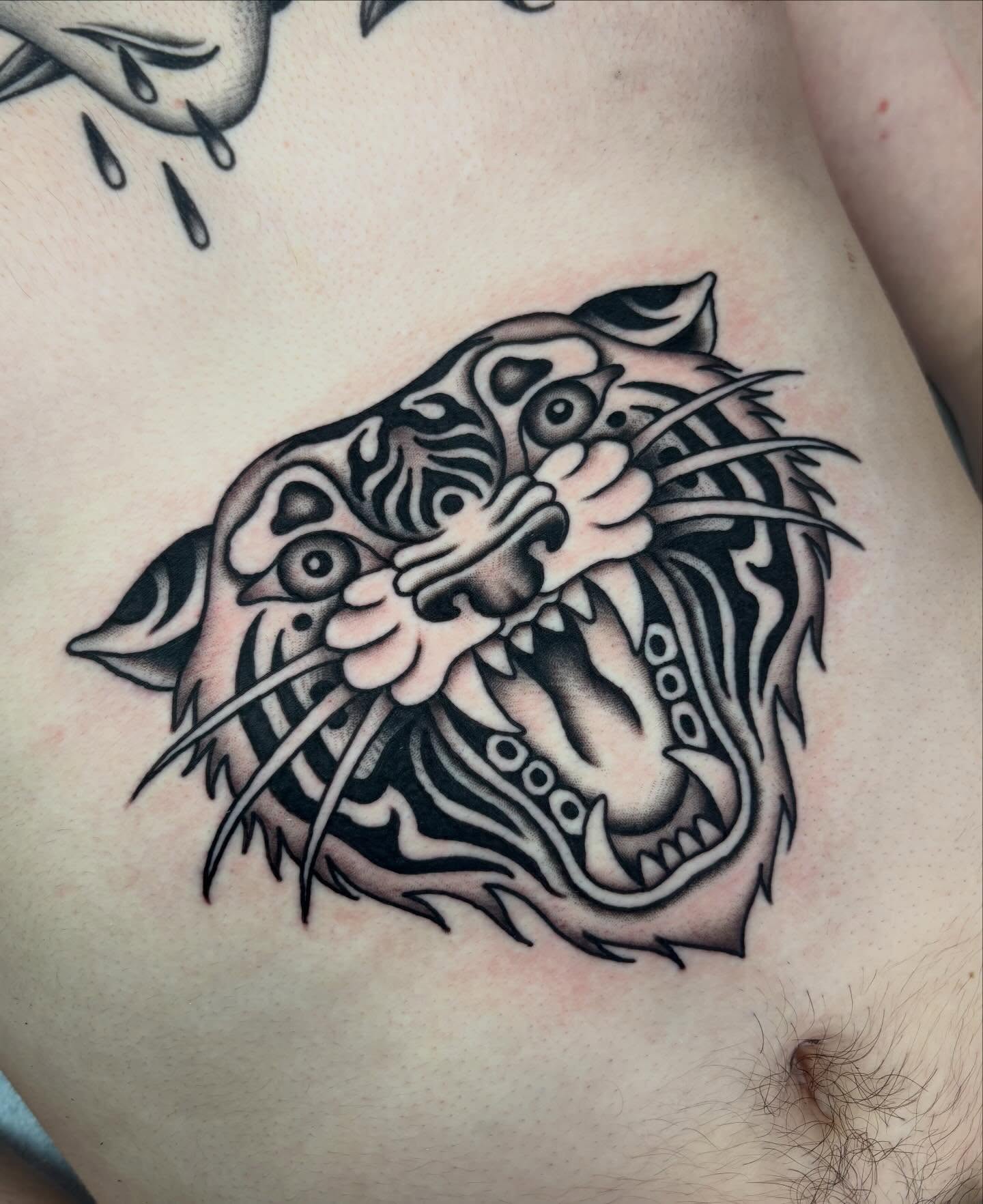 Tiger black and grey tattoo on the ribs by sally ★ lee