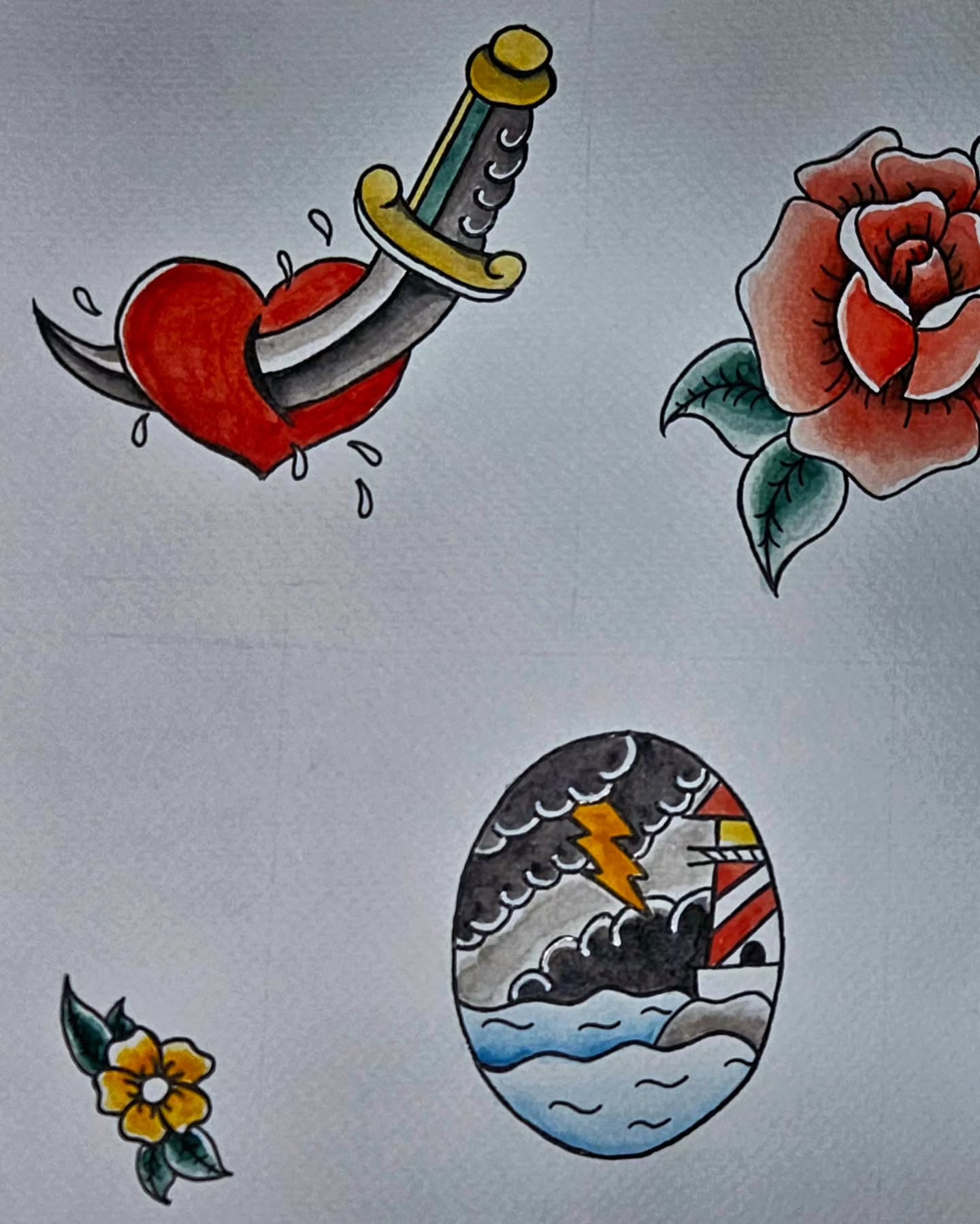 Heart pierced by dagger American traditional tattoo by Lina ๐ป