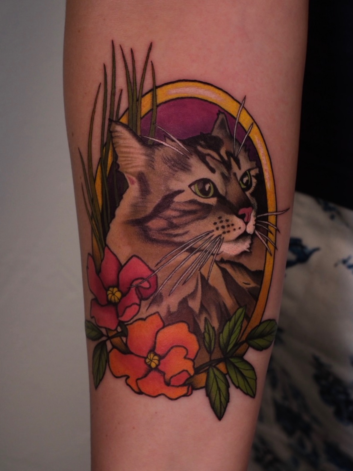 Cat realism tattoo on the forearm by Mallory Murphy, Denton, Texas